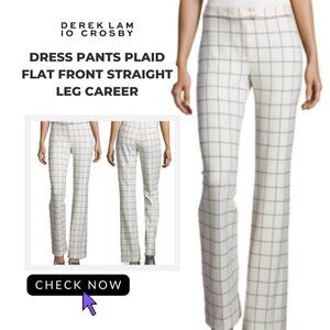 ✨ DEREK LAM 10 CROSBY | Dress pants plaid flat front straight leg career